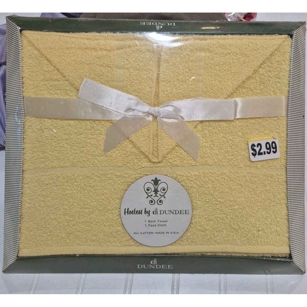 New Vintage Dundee Towel Gift Set Yellow/Lemon NOS Bath Towel & Face Cloth